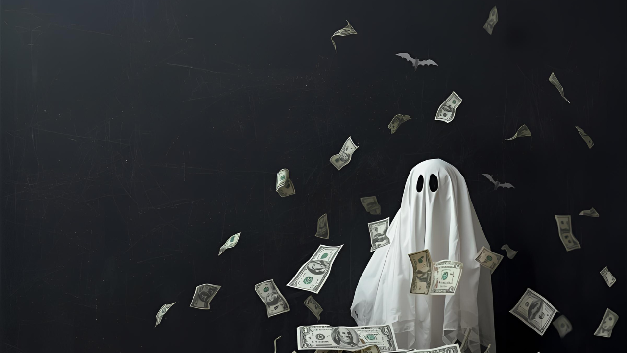 Spooky illustration of money myths haunting good vs bad debt.