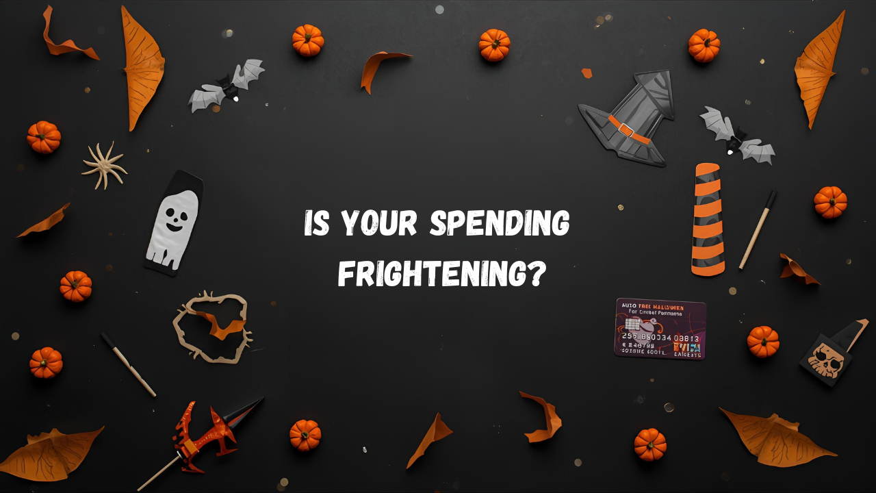 Halloween flat lay with pumpkin and coins, representing spooky money myths.