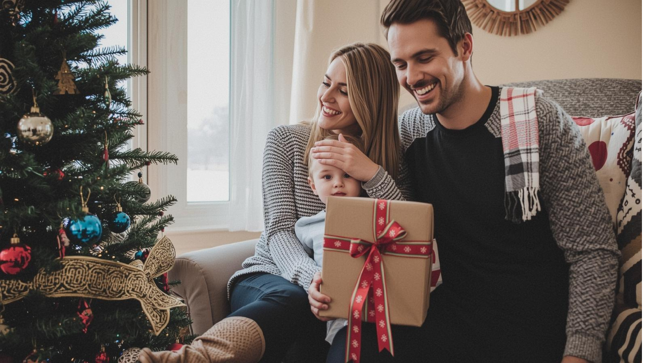 Person setting holiday spending boundaries while reviewing a budget with seasonal decorations nearby.